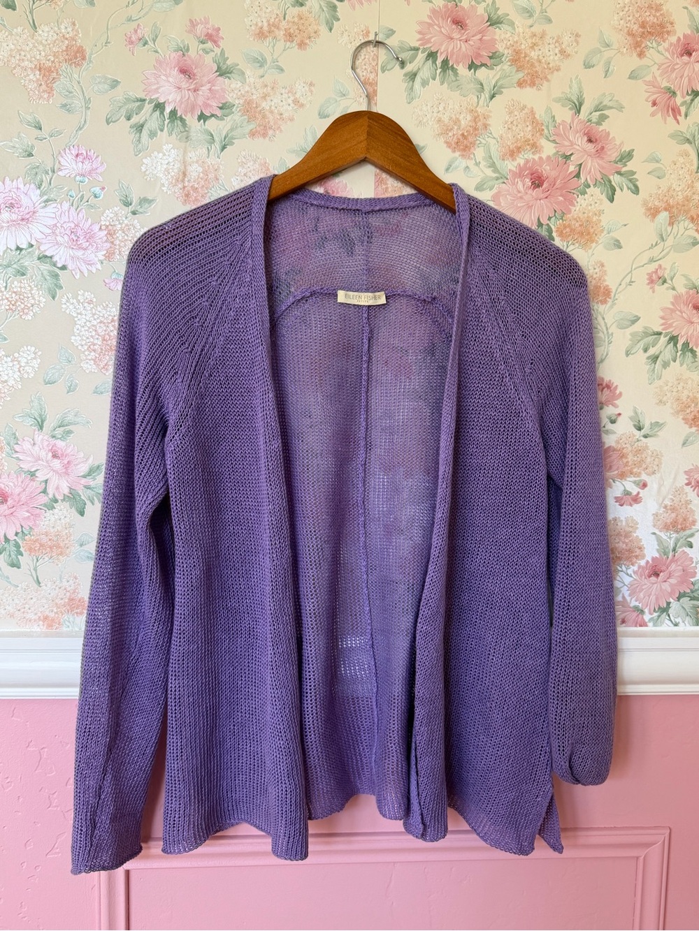 Eileen Fisher Lavender Open-Front Knit Cardigan